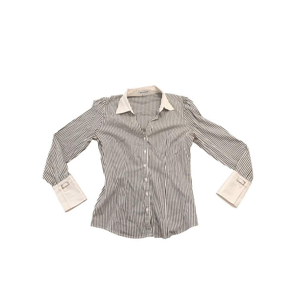 Express Design Studio Striped Blouse Womens Medium Black White Cuff Buckle Shirt